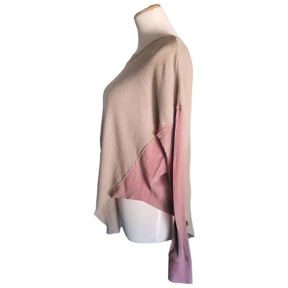 Free People We The Free Long Sleeve Oversized Waffle Thermal Grey/Pink Womens XS - Picture 2 of 10